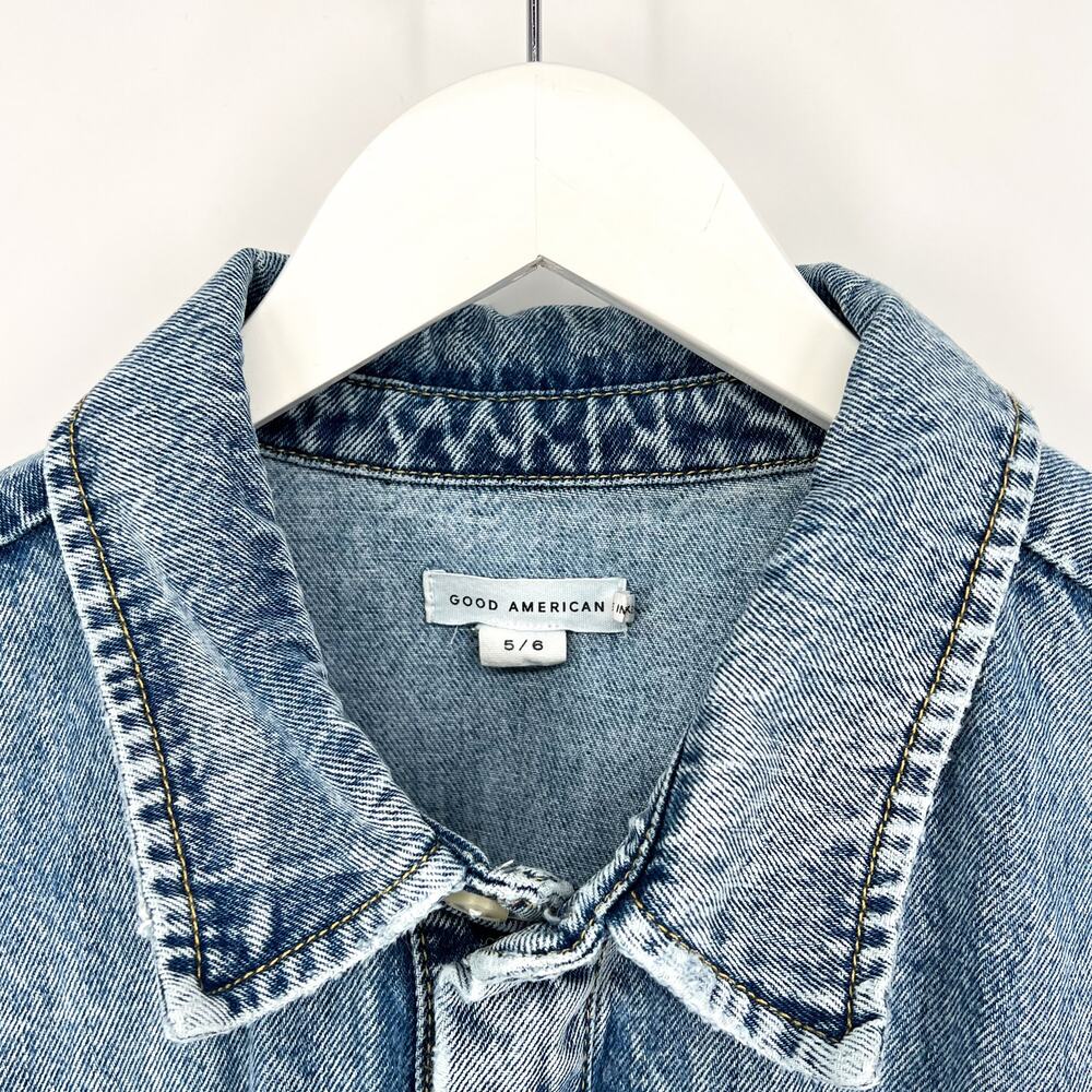 Good American Oversized Denim Shacket Indigo299 Blue Button Front Jacket 3X - Picture 3 of 5